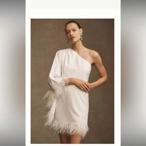 Anthropologie: HUTCH DAVIS ONE-SHOULDER FAUX FEATHER MINI DRESS (Size M)